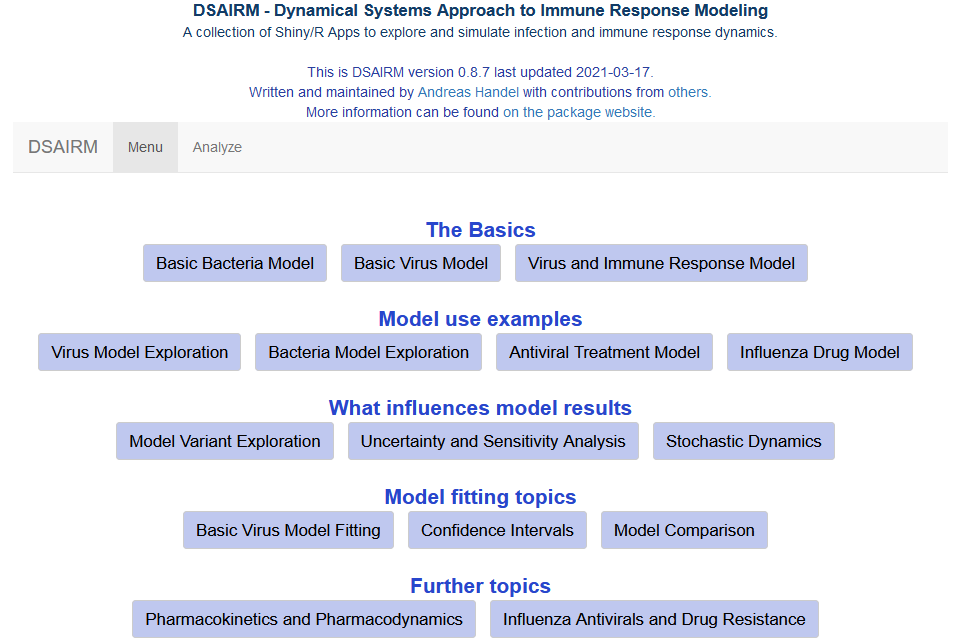 Main menu of the DSAIRM package.