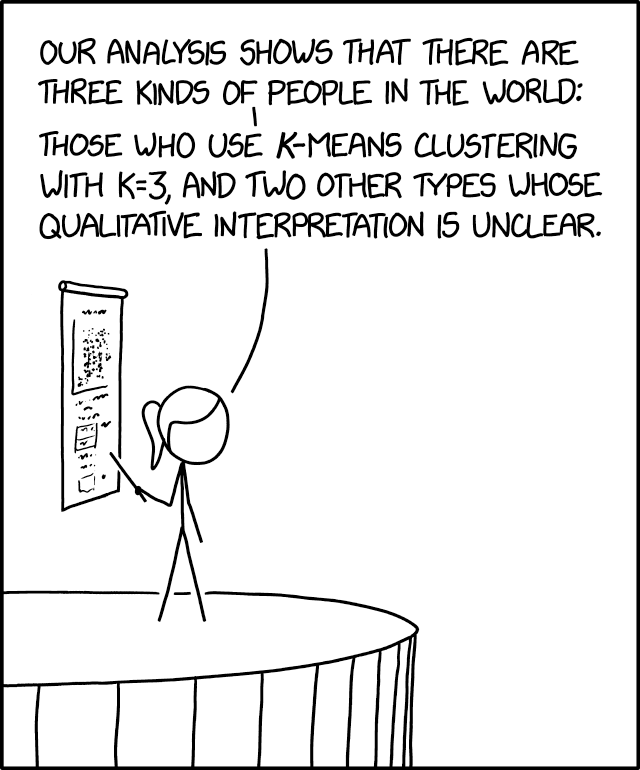 Choosing K is an important task. 3 sometimes works. Source: xkcd.com.